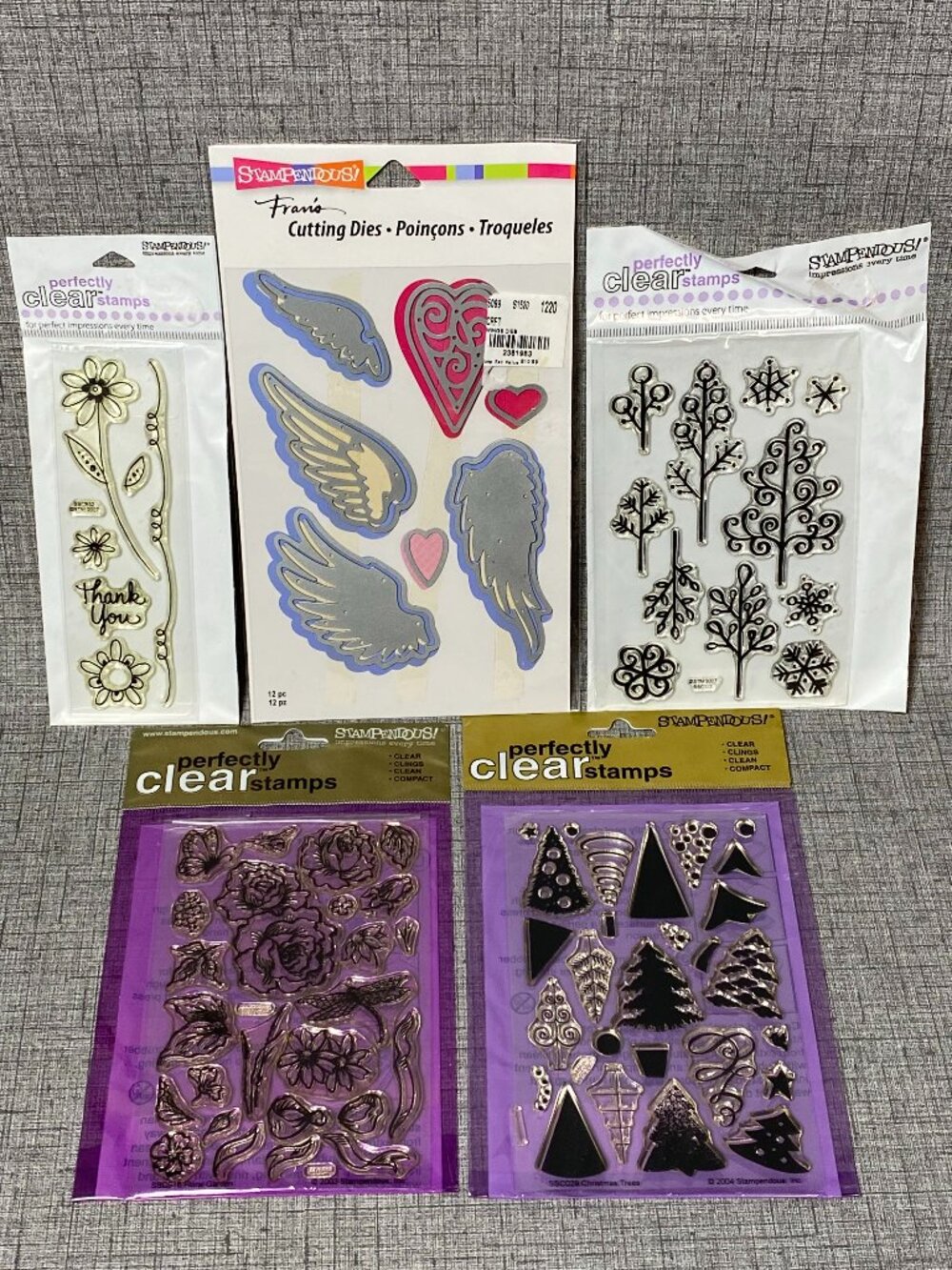 NEW Stampendous Perfectly Clear Cling Stamps & Cutting Dies 5pc Lot